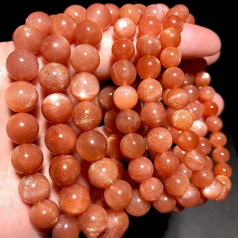 顶盈 天然太阳石手链 收藏级猫眼金沙日光石橙月手串 送礼物三圈圆珠