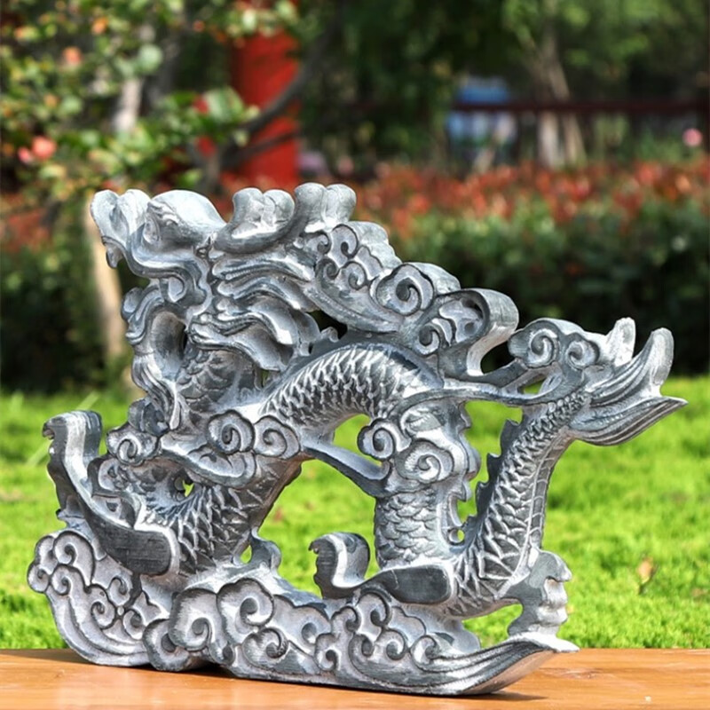 奥琅石苑石头石雕龙凤青石龙凤凰呈祥招财龙凤生肖石头龙摆件办公室石