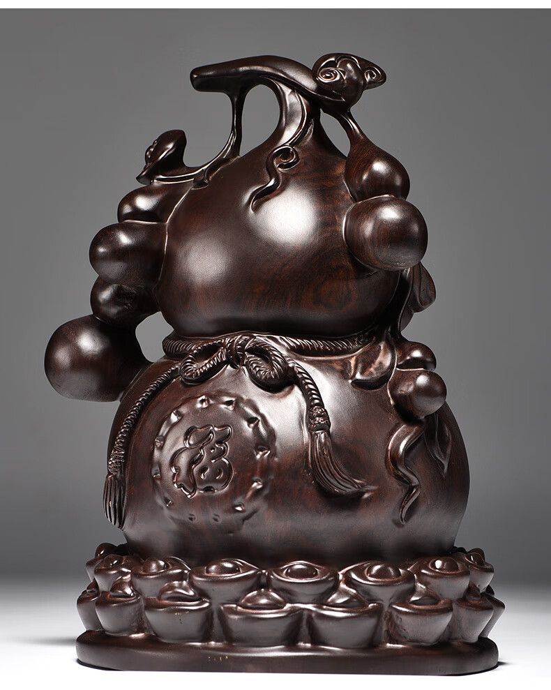 思古黑檀木雕福禄葫芦摆件实木大号家居客厅桌面装饰木头雕刻送礼工艺