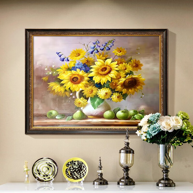 敏骏高档纯手工油画向日葵餐厅家庭装饰画美式轻奢客厅玄幻壁画欧式