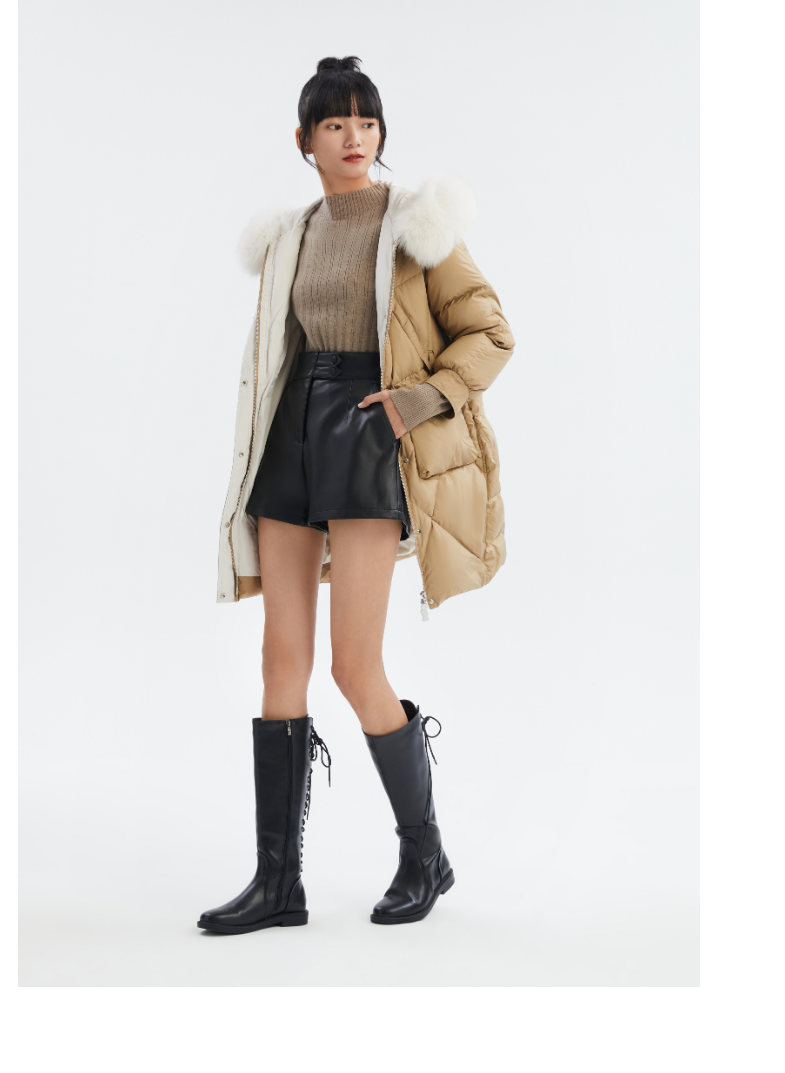 买送gloria歌莉娅冬季新品狐狸毛领连帽鹅绒服10nh8c81045w卡其m