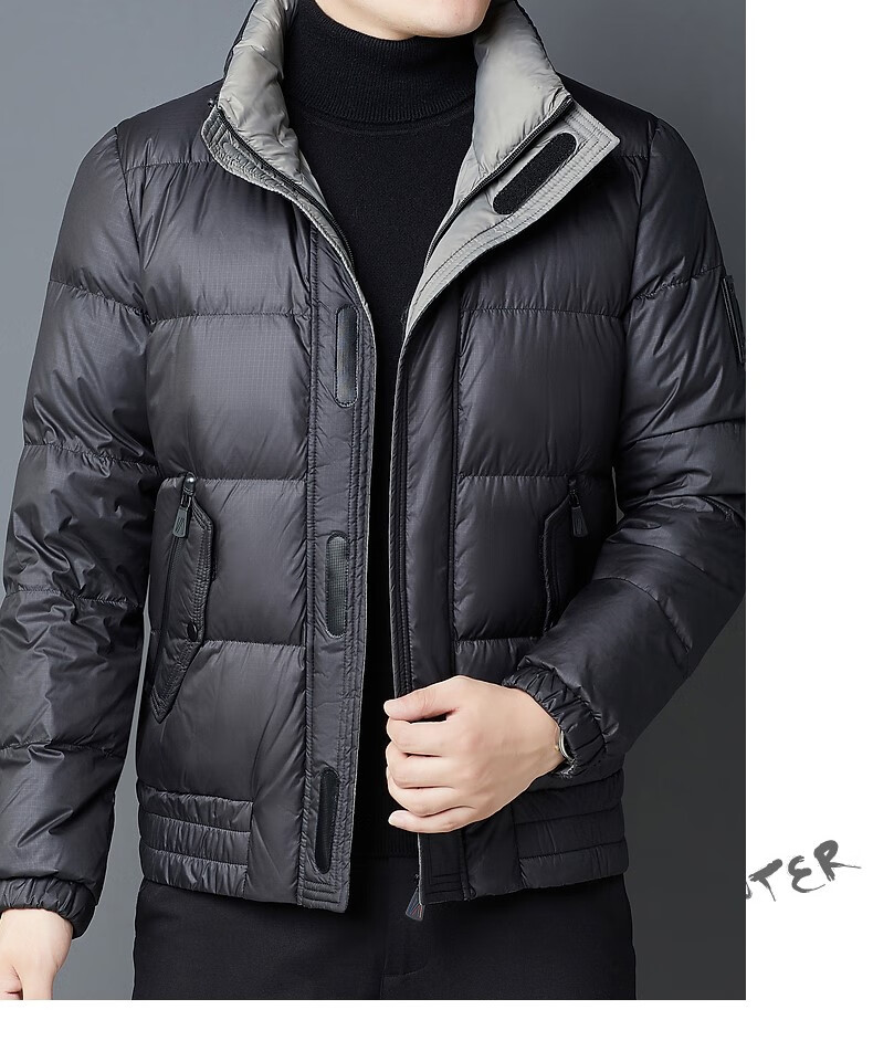 (armani)阿玛尼品牌轻奢男装冬季男士羽绒服修身立领白鹅绒外套短款