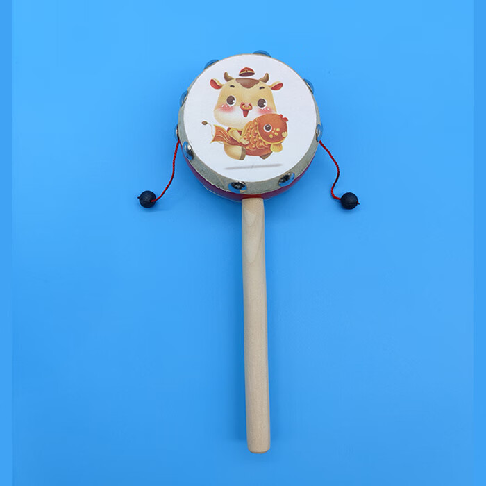 0-6个月 波不浪鼓手摇鼓传统羊皮拨浪鼓婴儿木质可啃咬宝宝幼儿童老式
