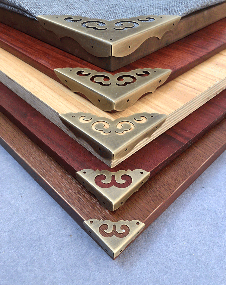 纯铜中式仿古包角桌边护角樟木箱子包边柜门铜角花首饰盒三面角片