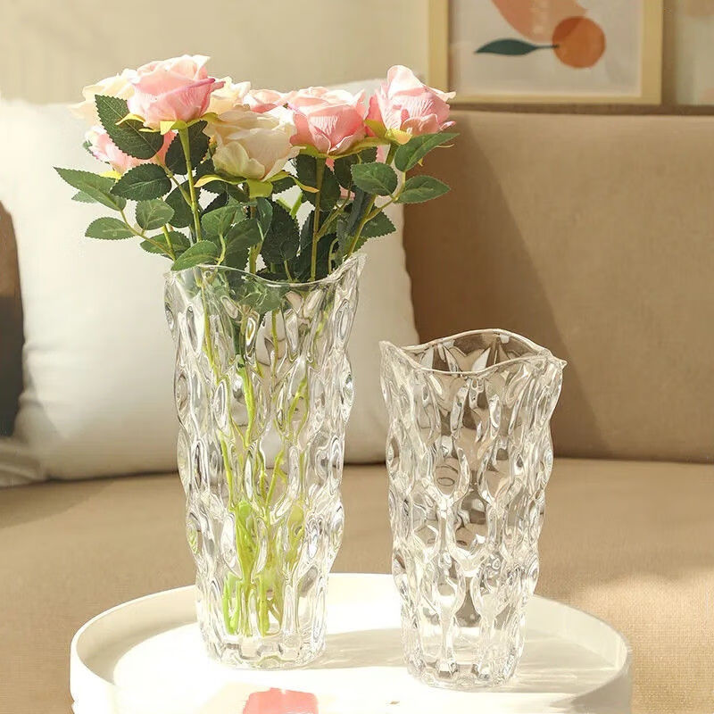 玻璃花瓶北欧玻璃花瓶风高颜值插花水养假花仿真花客厅电视柜摆件装饰