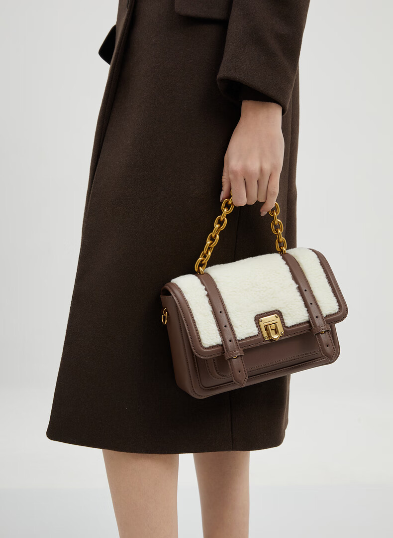 charles&keith复古风ck2-51220003女士咖啡手提包 dark oak深橡木色