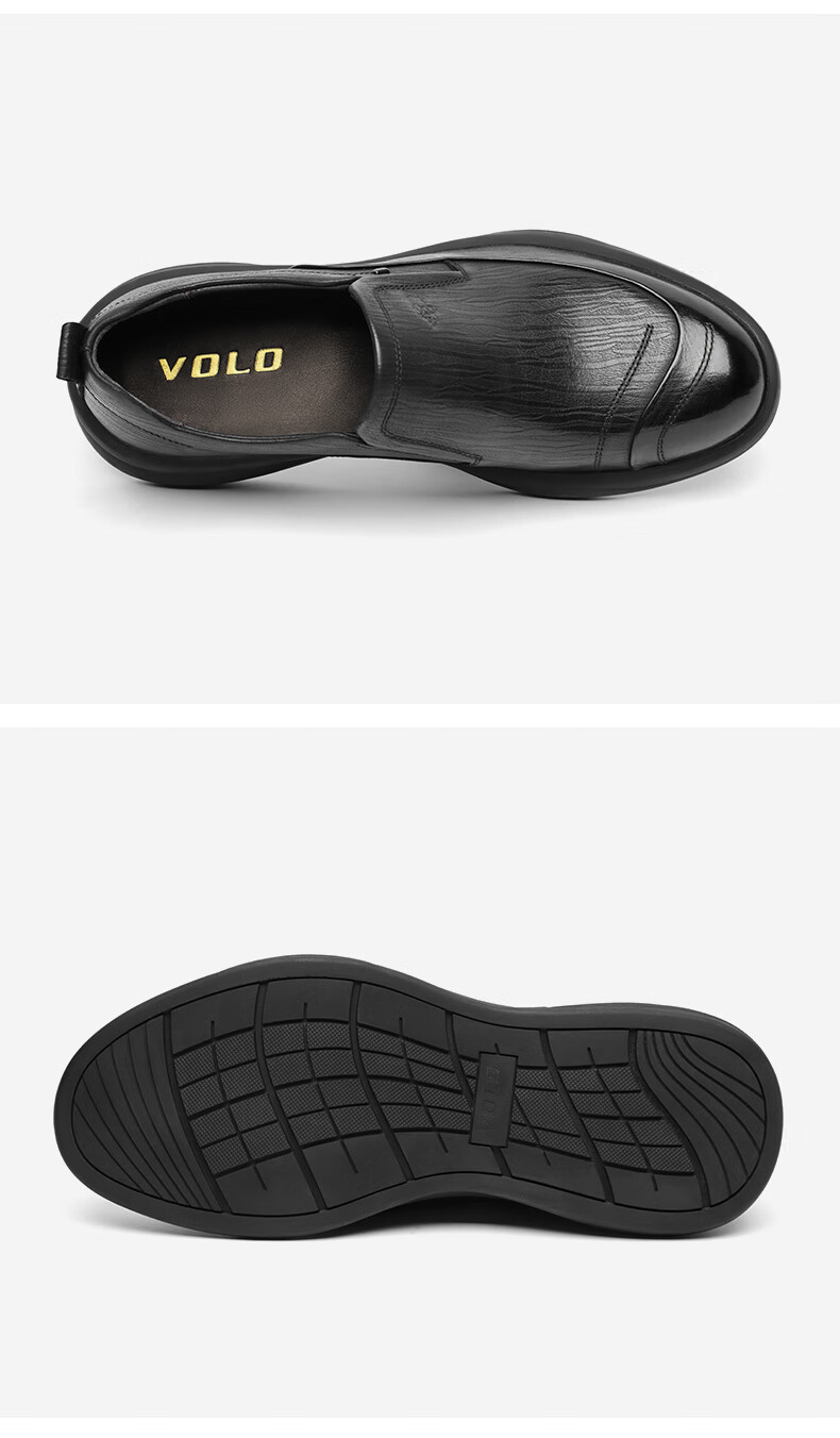 volo犀牛鞋子2021冬季新品商务休闲皮鞋男士平底皮鞋松紧带鞋子卡其