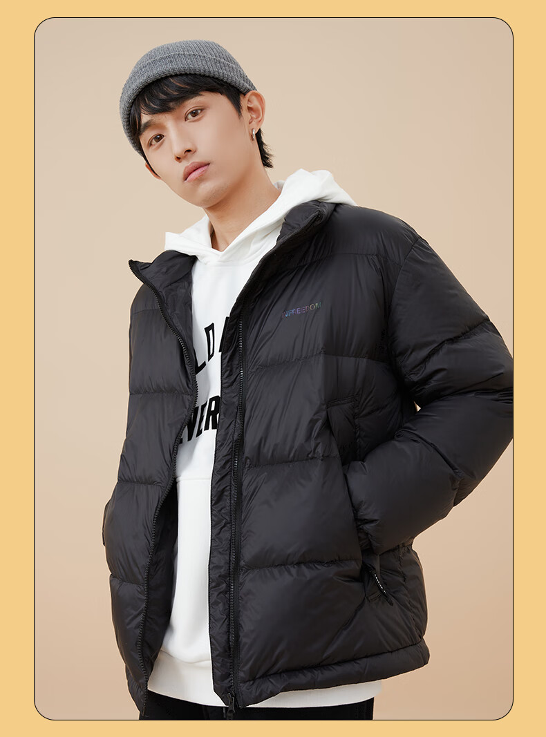 热风2021年冬季新款男士休闲面包羽绒服f12m182101黑色xs