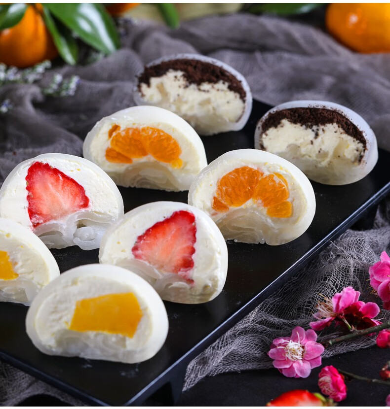 娘雪莓娘日式大福半成品自制材料烘焙套餐 吸塑2粒白底雪媚娘西点盒