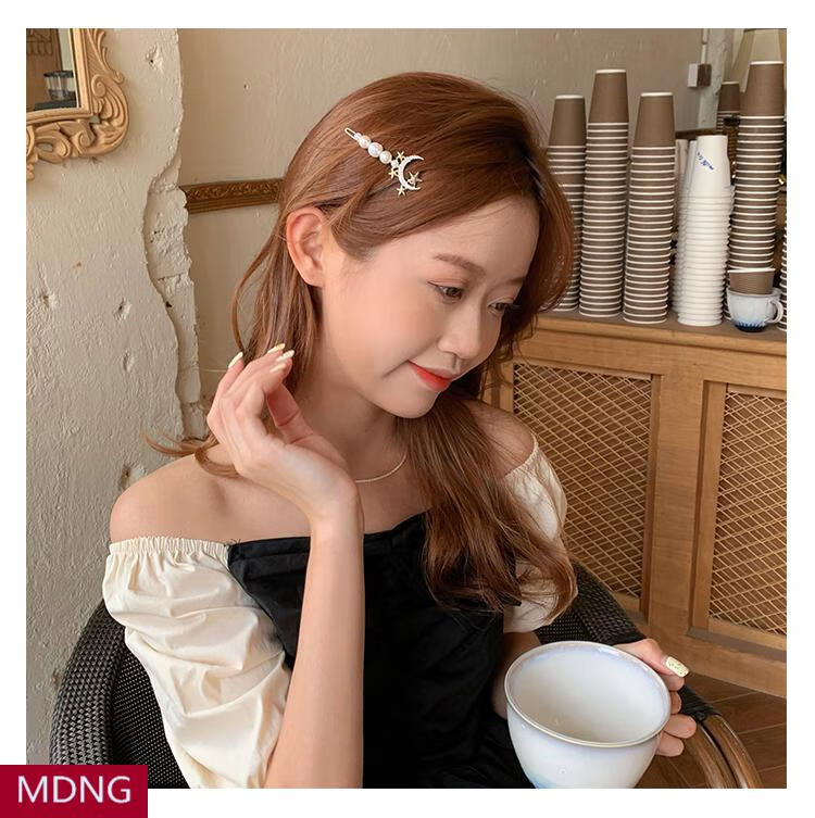 mdng浪漫星河小仙女水钻月亮星球发夹甜美百搭刘海夹一字夹网红发饰