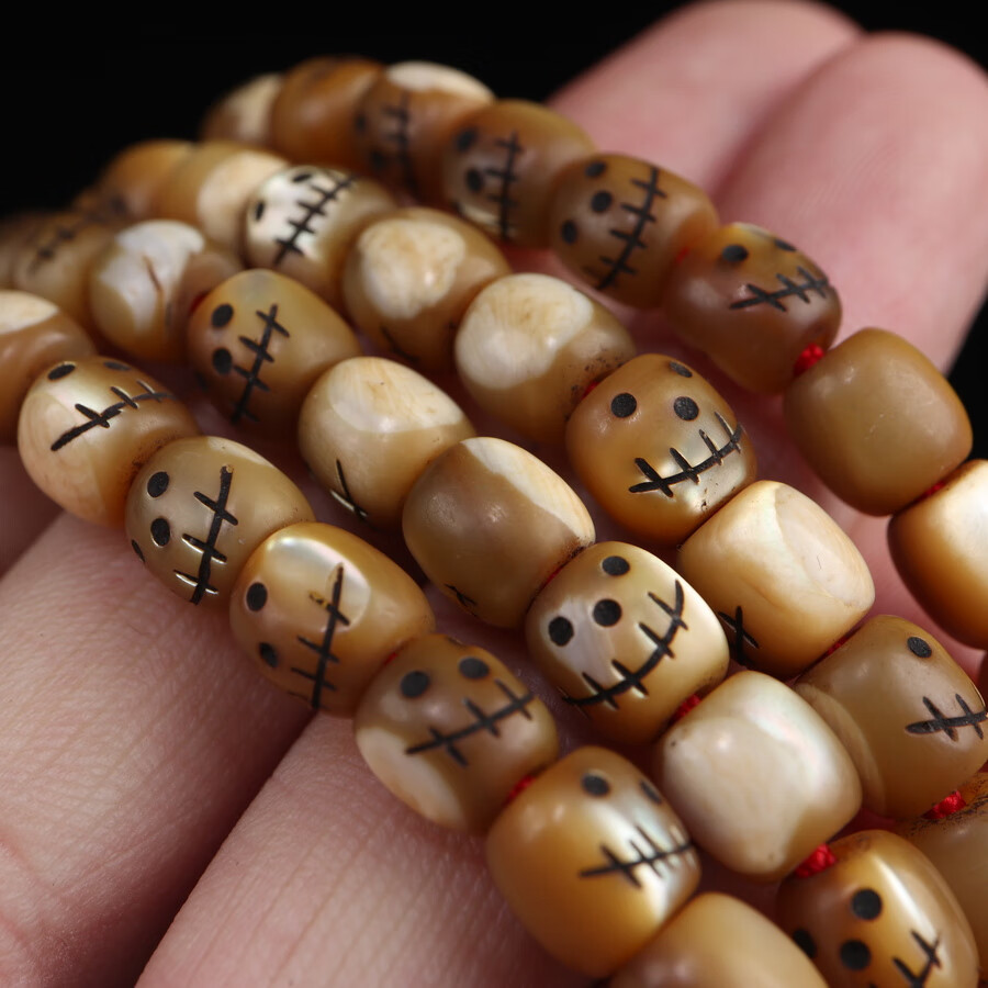 梵隅藏式雕刻尸陀林主阿呆鱼骨佛珠念珠108颗