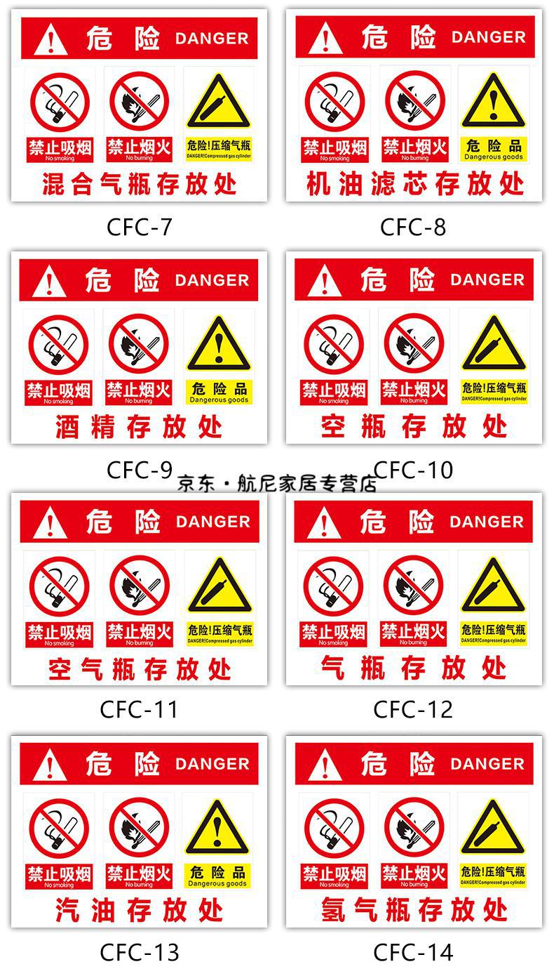 气瓶存放处安全标识牌安全警示牌氩气瓶空气瓶废机油柴油汽油存放处