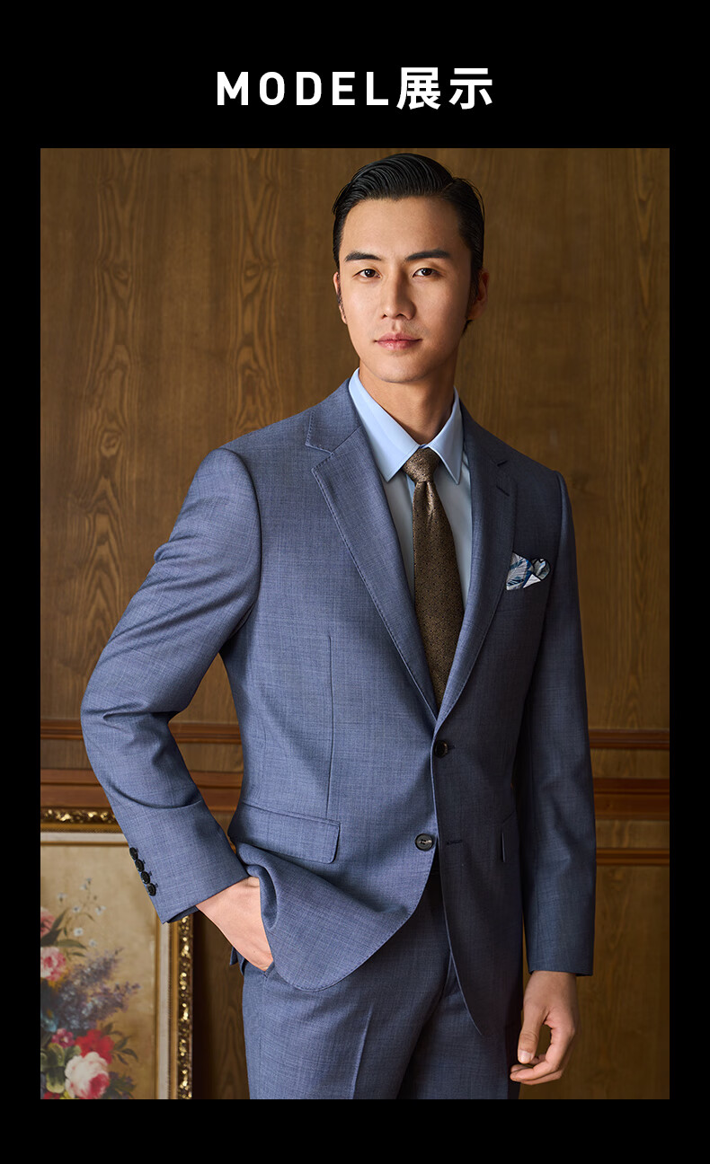 嘉纯羊毛西服套装男轻商务西服新郎结婚礼服修身高端西装外套百搭正装