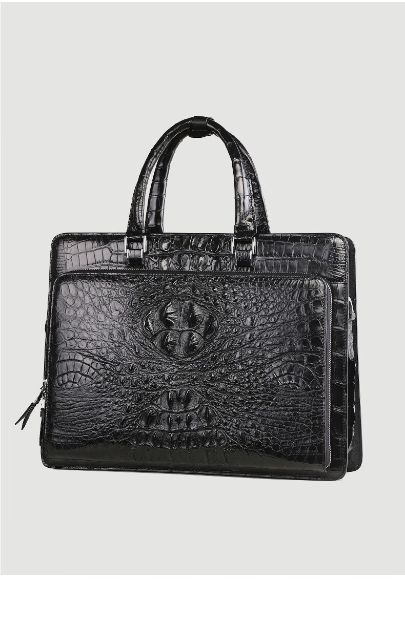 sesa品牌【轻奢高端】鳄鱼皮男包双拉链公文包男商务真皮电脑包男士