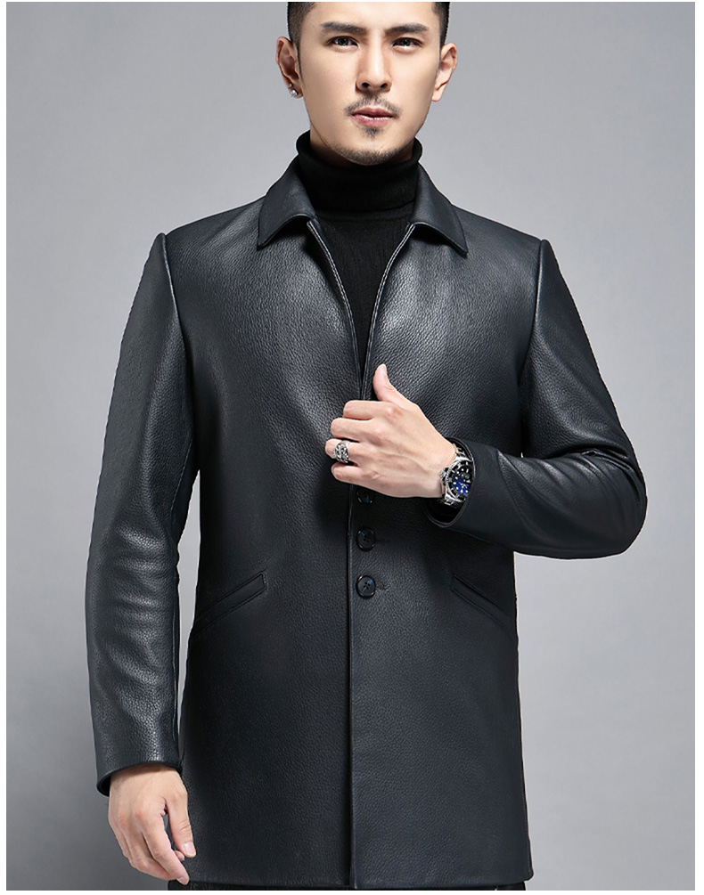 凯撒品牌进口新西兰原生态鹿皮男士真皮皮衣中长款风衣中青年外套商务