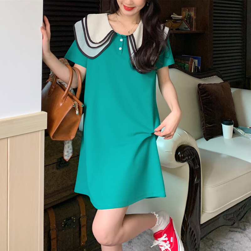 景怡依胖女大童连衣裙宽松加肥加大码夏装初中学生高中超胖女孩胖妞大