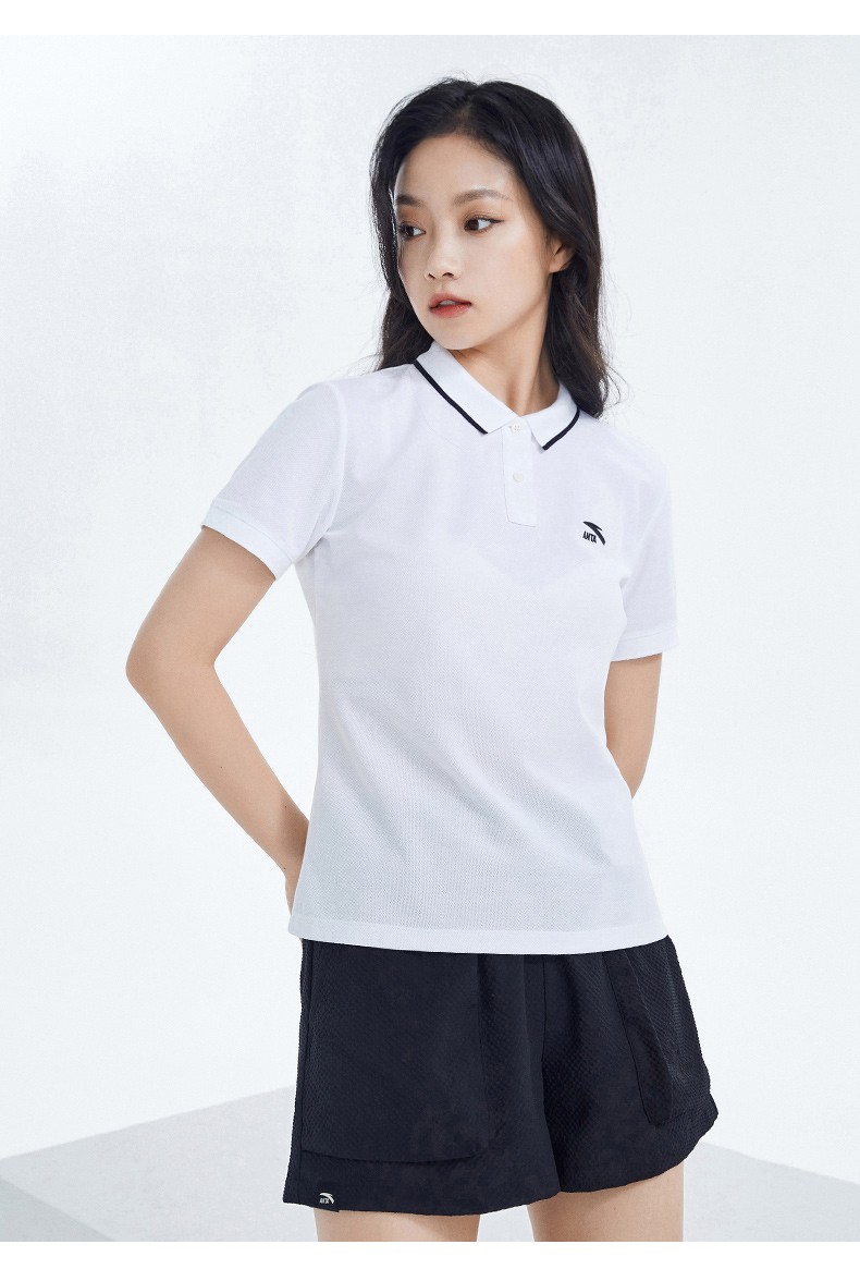 商场同款安踏短袖t恤女夏季新款polo衫纯色简约上衣宽松透气女上装
