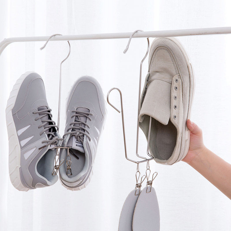 不锈钢晒鞋架晾鞋架子双钩防风阳台窗台挂钩多功能挂鞋架收纳器帆布鞋