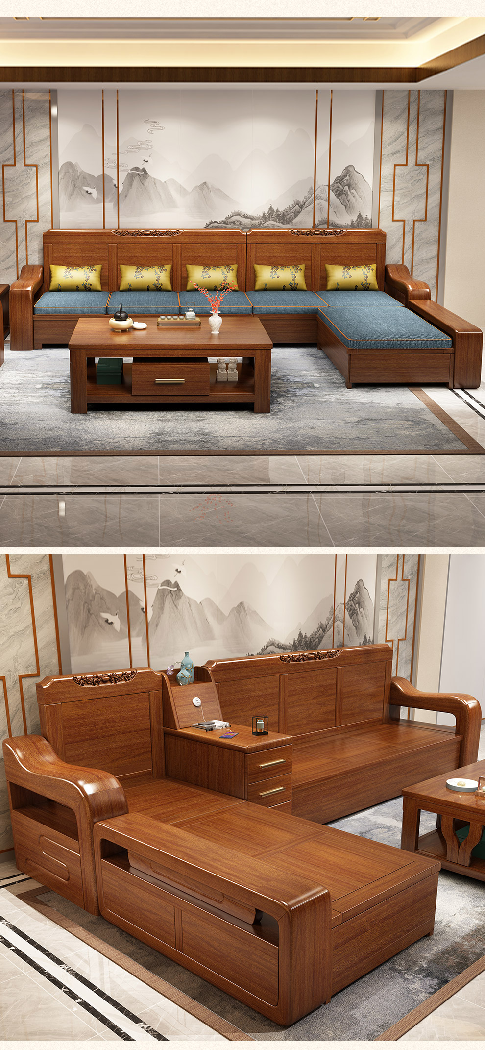 小木窝沙发胡桃木实木沙发客厅组合中式现代客厅简约家具小户型可拆洗