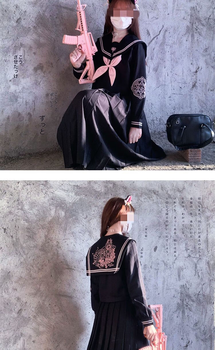 小恶魔姬 不良少女jk制服白长裙水手服套装重工刺绣oversize (恶魔姬)