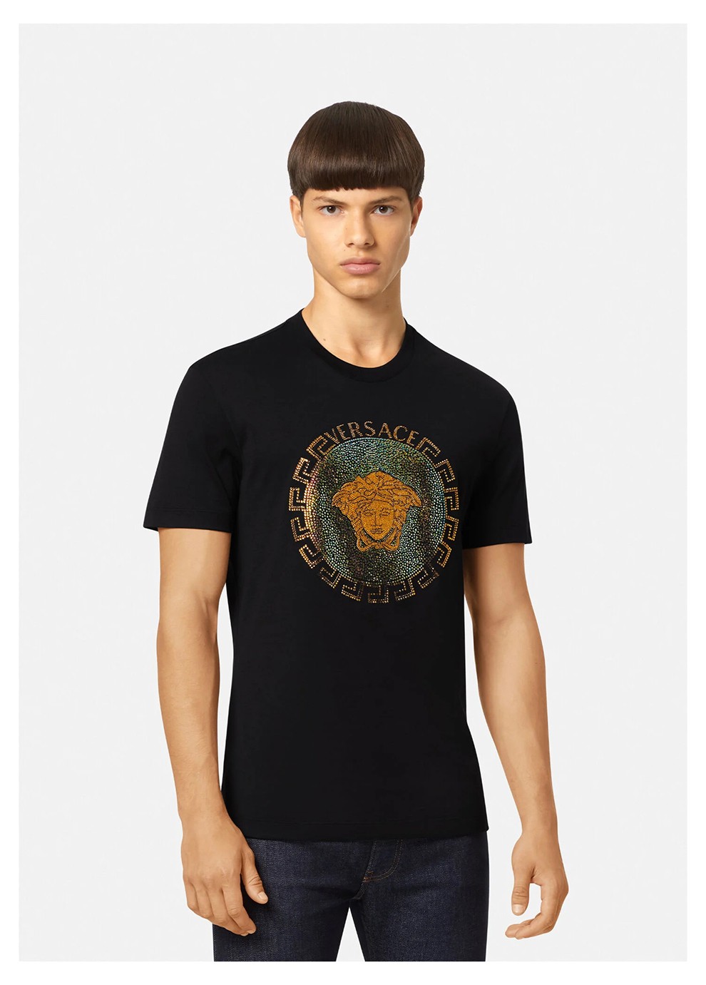 versace范思哲2022新款男士棉质徽标水钻图案短袖t恤衫10039101a02780
