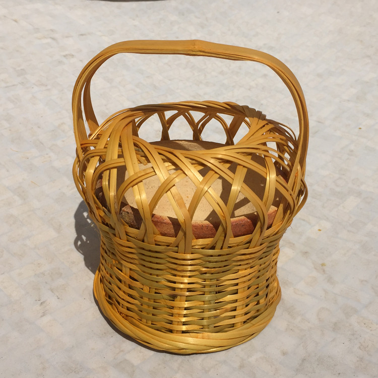 闽南特色竹编火笼结婚专用竹火炉取暖炉暖手宝火炭竹笼小号黄色高16cm