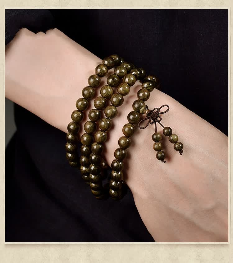 金丝楠木手串108颗乌木阴沉木手链男女款文玩佛珠手串精品金丝楠木绿