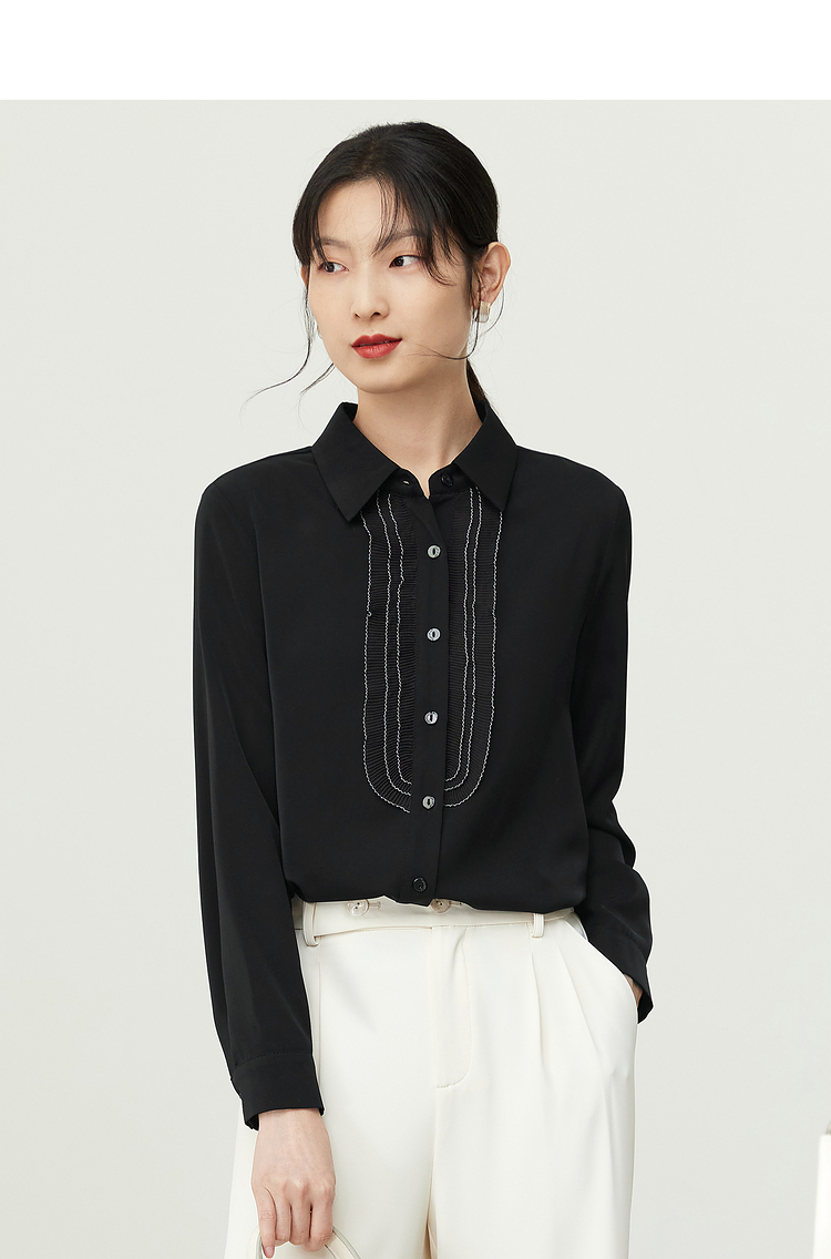 尚都比拉通勤ol衬衫女士早秋设计感小众长袖衬衣复古法式气质上衣黑色