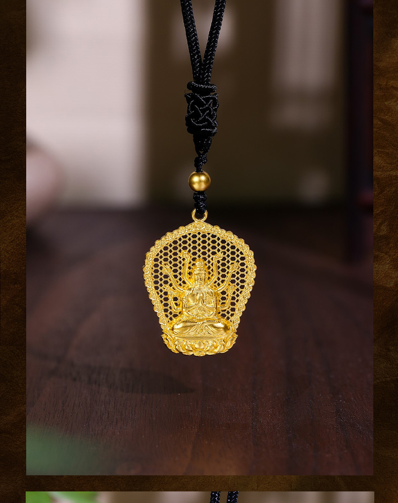 周六福古法金吊坠男传承古法工艺黄金吊坠千手观音计价59g含工费390元