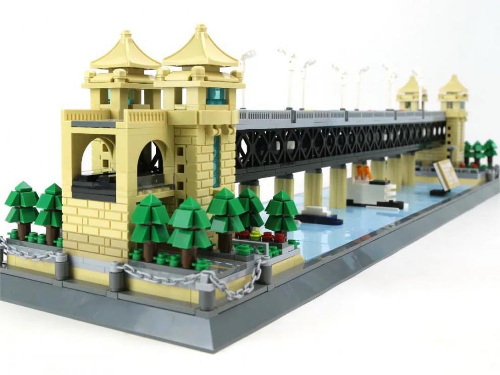 mdug 颗粒积木湖北武汉长江大桥 建筑模型摆件拼图成人拼装积木兼容