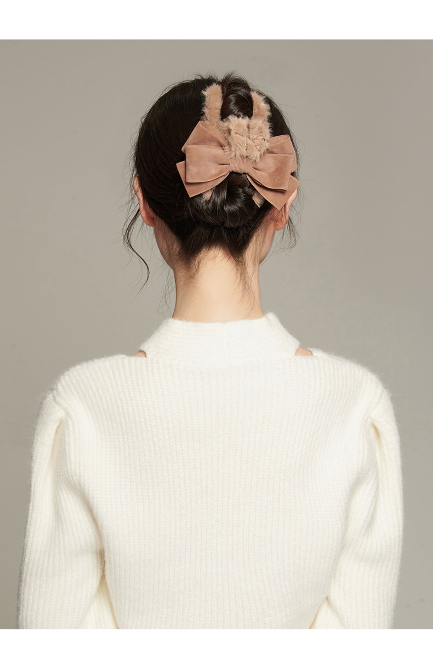 御弗爱心蝴蝶结毛毛绒发夹女夹子后脑勺鲨鱼夹抓夹饰品蓝灰色