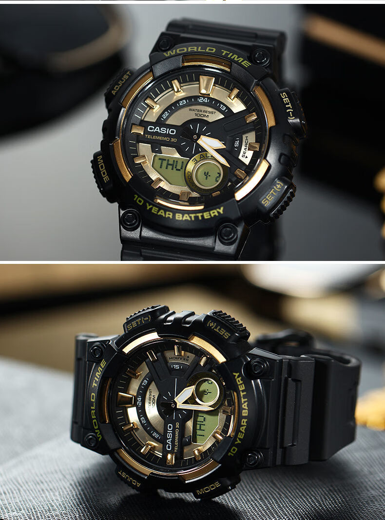 卡西欧联名手表男多功能双显防水运动电子表学生手表aeq-110w-1a