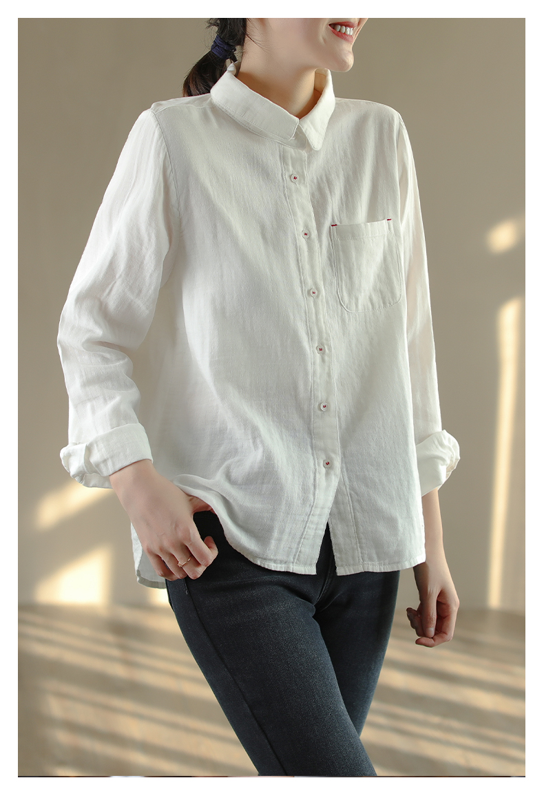 罗蒙高端品牌轻奢高档旗舰官方简约素净纯棉棉纱衬衫女春秋新款文艺风