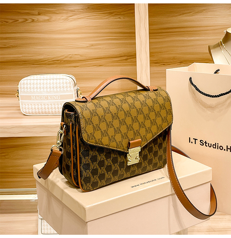 品牌mk包包女士手提邮差包女质感百搭单肩斜挎包手拎小皮包2022新款米