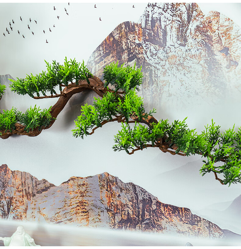 新中式迎客松挂件圆形铁艺壁饰玄关客厅沙发背景墙面装饰山水壁挂80