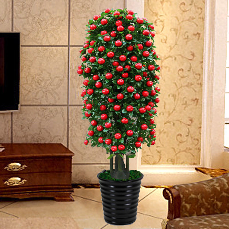 仿真果树假花客厅落地摆放塑料花艺桔子树盆栽酒店摆设苹果树盆景 1米