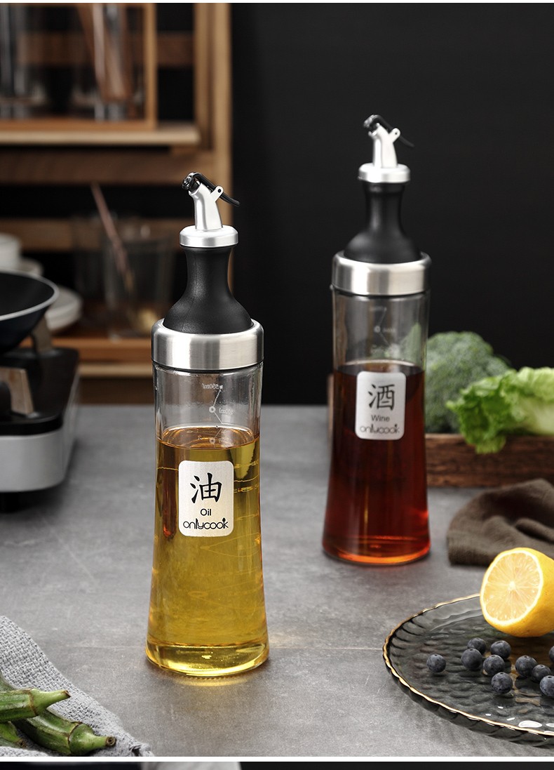 众姝304不锈钢玻璃油壶带刻度醋瓶酱油瓶大容量油壶防漏油壶单个带油