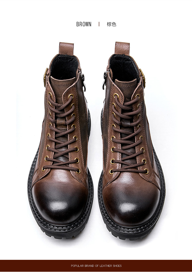 banbidilun马丁靴男新款复古手工牛皮靴英伦风休闲皮鞋男款真皮机车