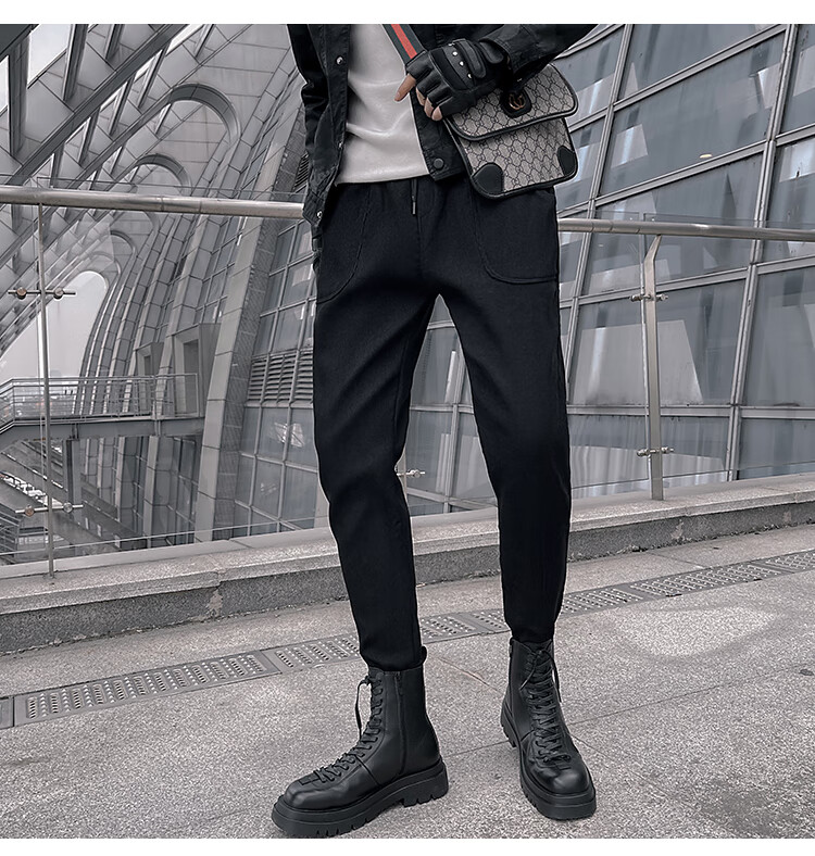 sijian配马丁靴的裤子男冬季加绒加厚冷淡风男装感vibe风小脚工装裤