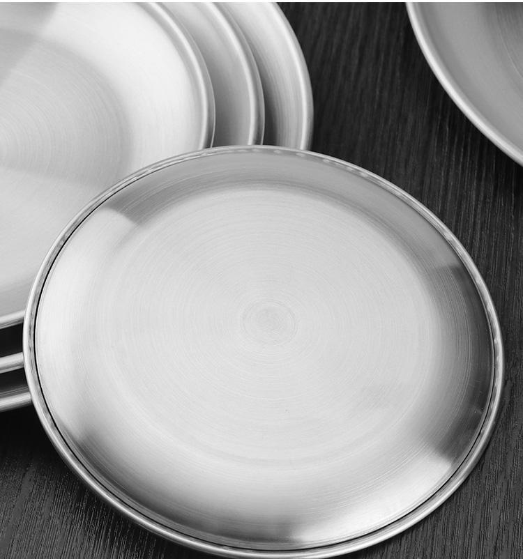 韩式不锈钢金色圆盘加厚水果盘蛋糕盘骨碟烤肉盘平底菜盘浅盘托盘20cm