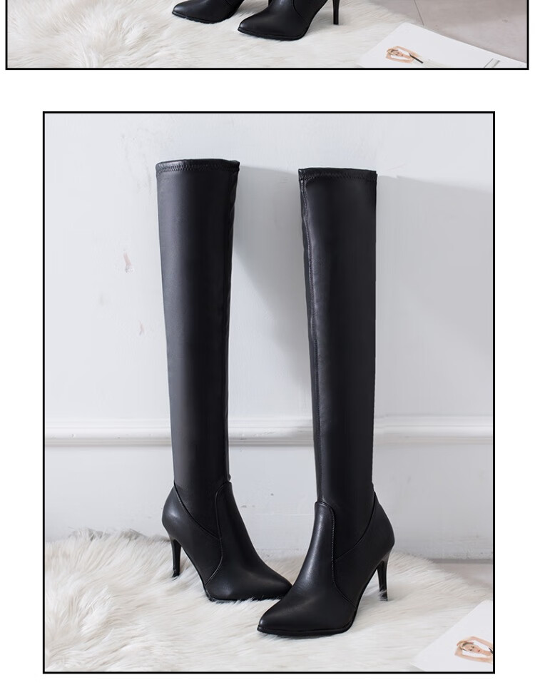 过膝长靴女网红靴子2022新款皮靴长筒尖头细跟显瘦性感超高跟单靴