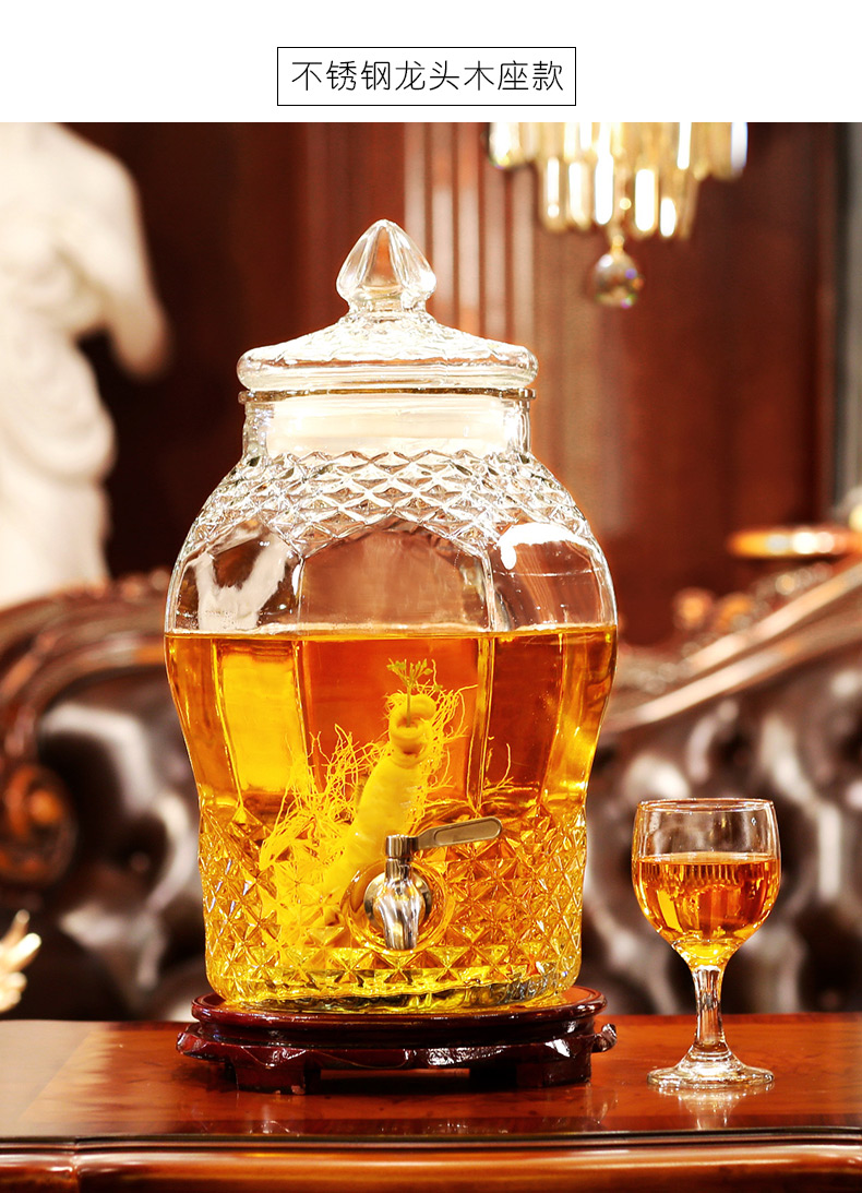 高端轻奢典界泡酒玻璃瓶带龙头6斤12斤20斤无铅酿杨梅药酒坛子家用