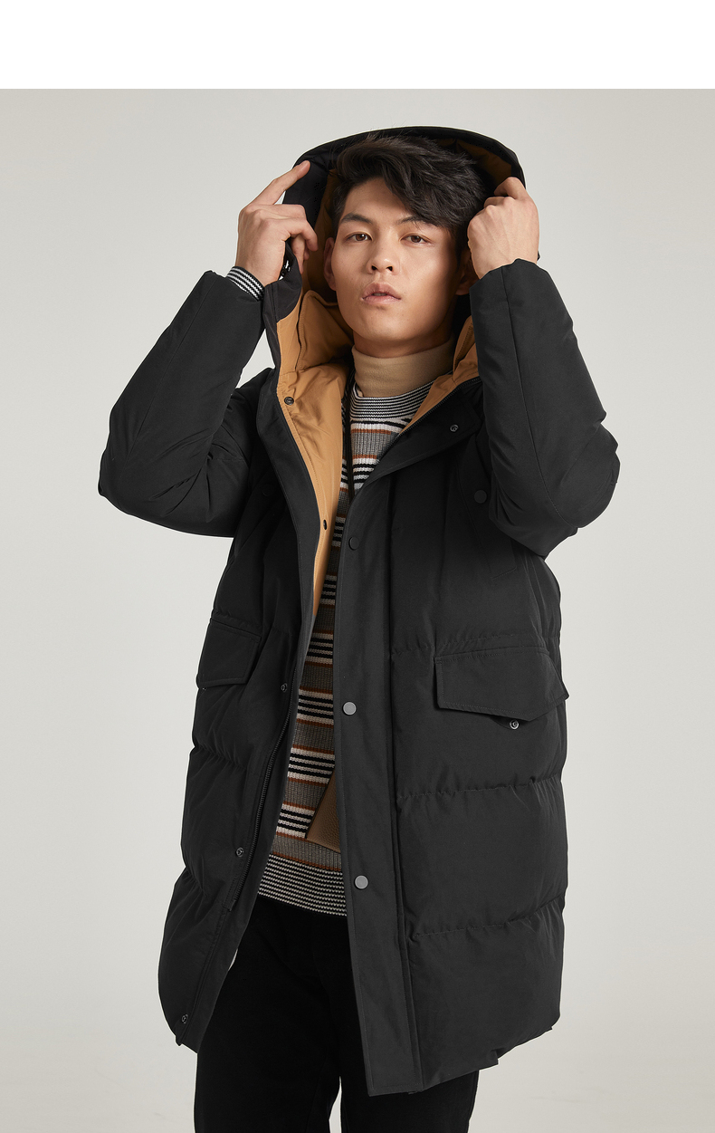 利郎羽绒服男长款连帽2021冬季新款时尚休闲男90%白鸭绒羽绒服保暖