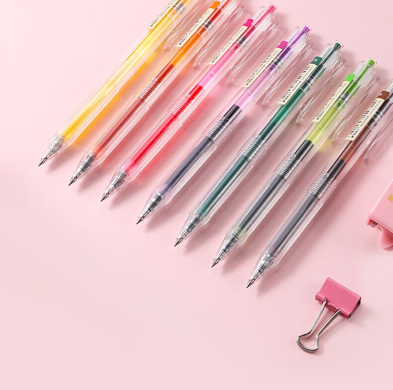 晨光本味按动式彩色中性笔学生笔记专用水性笔果汁笔小清新少女心按压