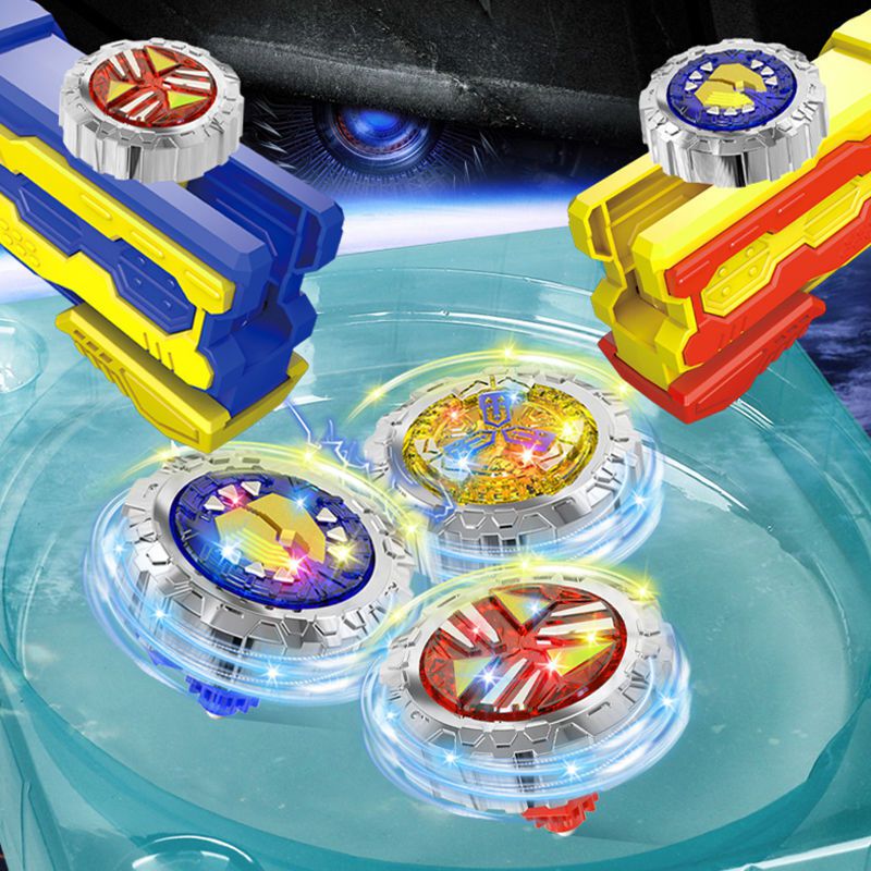 新款陀螺枪对战发射器男孩女孩8到12岁玩具网红带灯光陀螺枪套装小枪