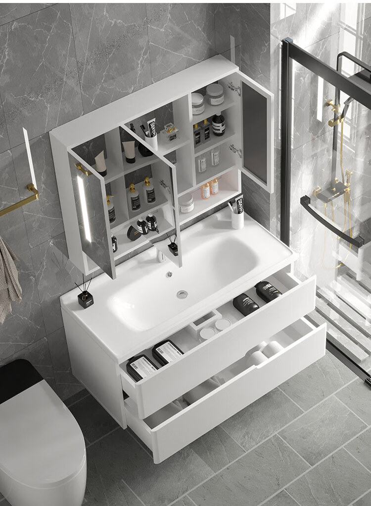 九牧实木浴室柜镜柜组合陶瓷盆一体卫生间洗漱台洗手盆柜洗脸盆柜70cm