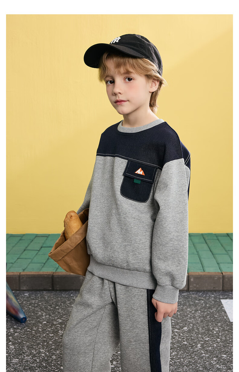 MQD Boys' Autumn New Arrival, Preppy Style Sports Casual Simple Outfit, Semi-Turtleneck Sweatshirt, Light Heather Gray, Size 110 8