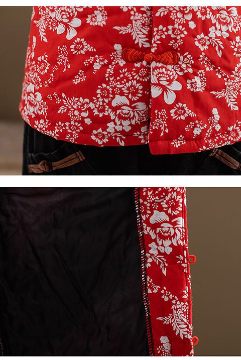 网红小花棉袄大花棉袄东北农村女冬中国风短款复古棉服网红盘扣小花袄