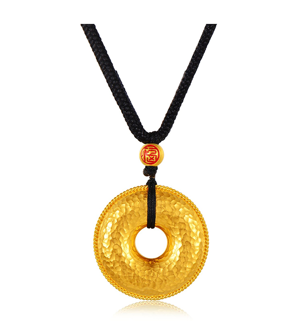 古法金平安扣锤纹吊坠约13