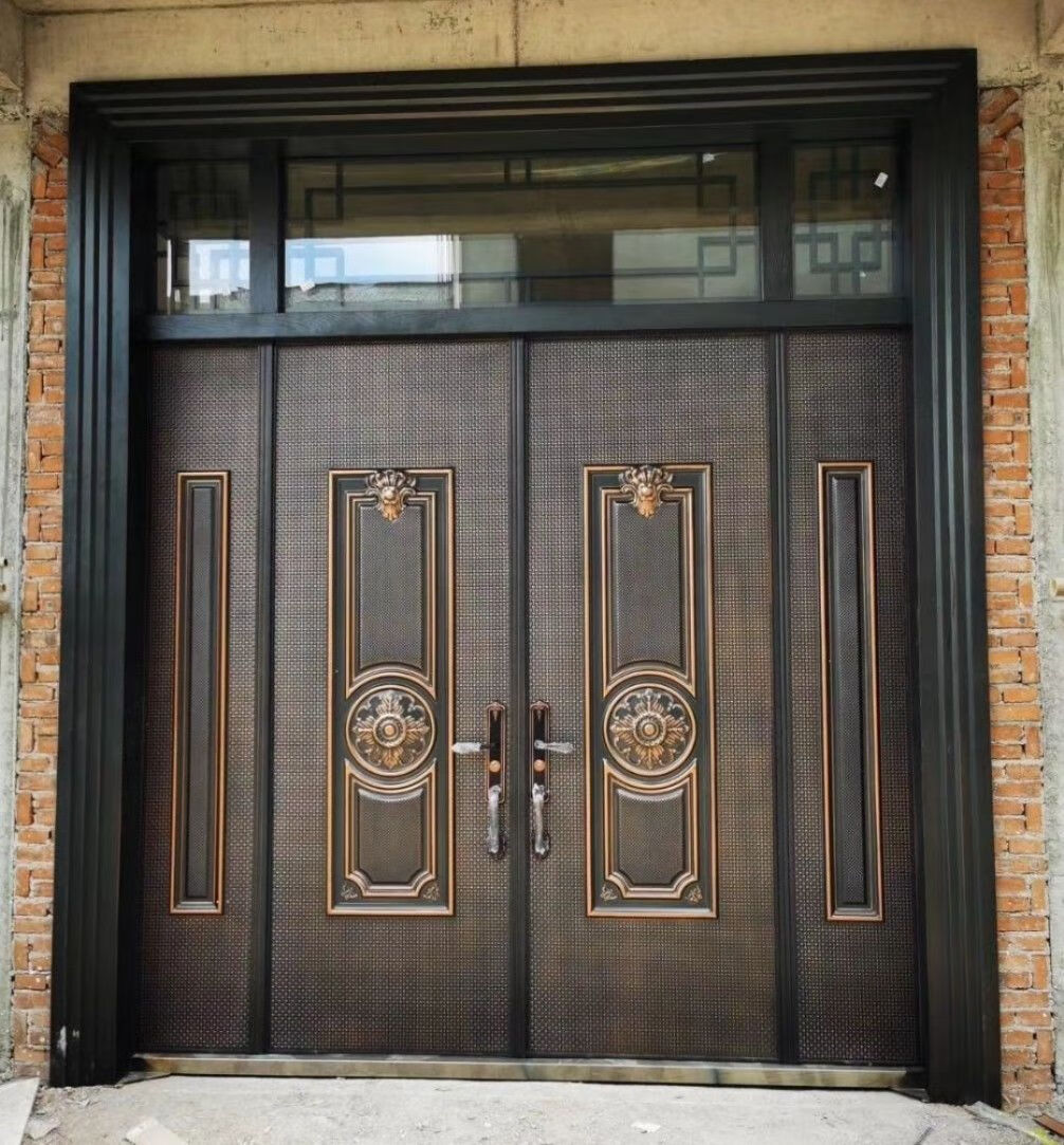仿铸铝卡门自建房农村别墅大门双开对开门进户门防盗入户门仿铜门